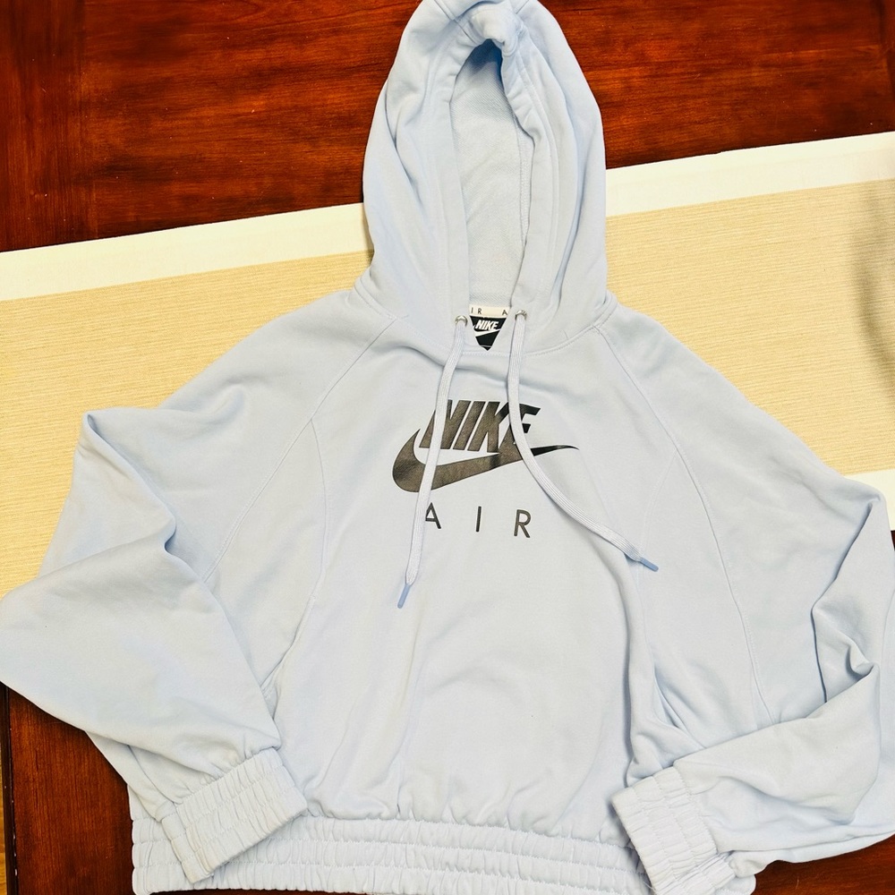 Nike Air cropped hoodie, looped terry. Size: Large; Sky Blue